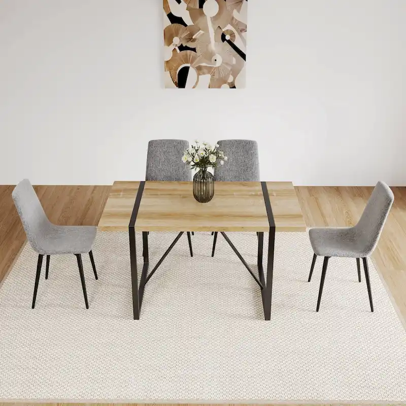 Mid Century Wooden Kitchen Table Set Small Apartment Dining Table and Chair Sets with Metal Base and Legs for Kitchen