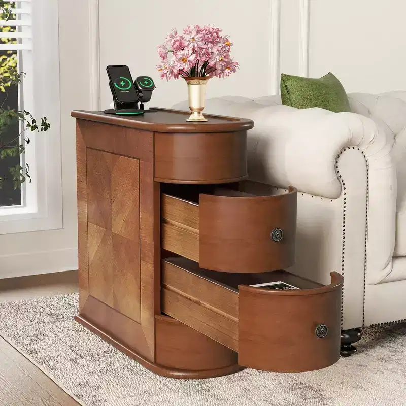 End Table, Sofa Side Table with Charging Station