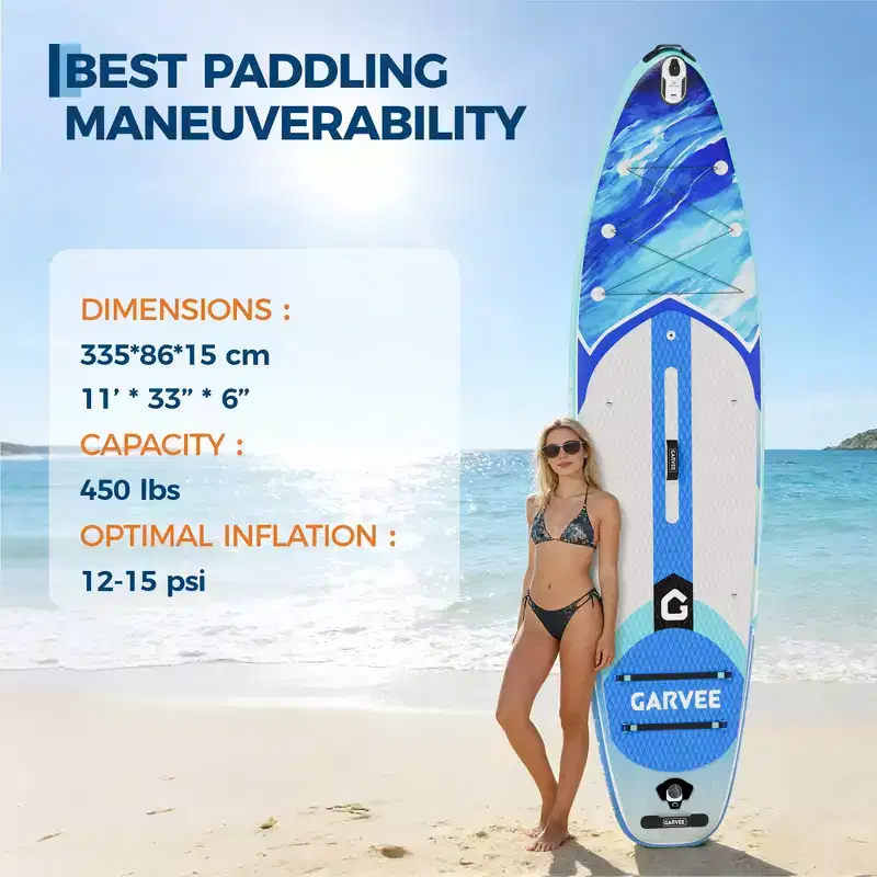Ocean Deep Blue Inflatable Paddle Board Complete Set with Backpack, Paddle and Air Pump