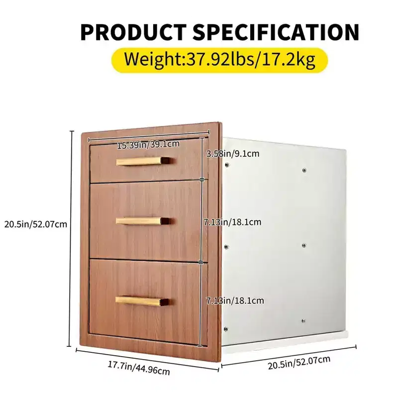 Outdoor Kitchen Drawers 17 W x 20 H x 20 D, Flush Mount Triple BBQ Drawers with Stainless Steel Handle