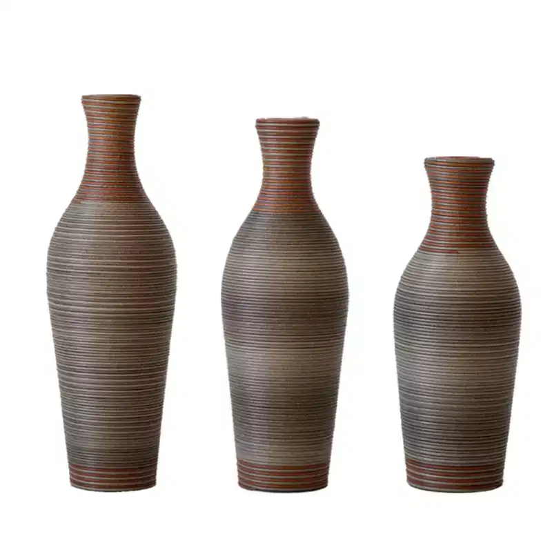 NAYSAYE Set of 3 Handcrafted Woven Floor Vases, Artisanal Decorative Tall Vases for Modern Farmhouse & Rustic Home Decor, Brown Gray, 24.8*9.8*29.7