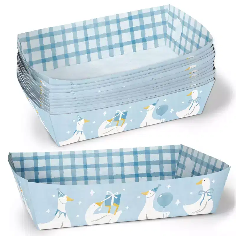 Big Dot of Happiness One Silly Goose Blue Paper Food Trays, Disposable Food Boats for Boy 1st Birthday Party, Double-Sided Paper Meal Holders - 12 Ct
