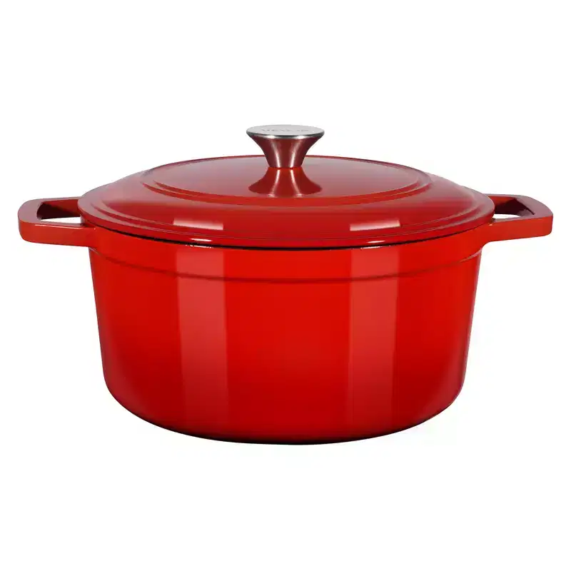 VEVOR Enameled Cast Iron Dutch Oven, 6 Quart Pot with Lid and Dual Handles, Heavy-Duty Durable Cookware Pan, Oven Induction Compatible up to 500,Red