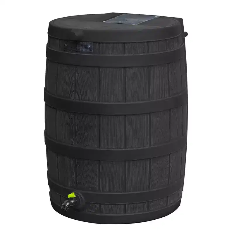 Good Ideas Rain Wizard Eco 50-Gallon Rain Saver Barrel, Single Spigot, Made with Recycled Materials and Screen for Garden and Outdoors, Black