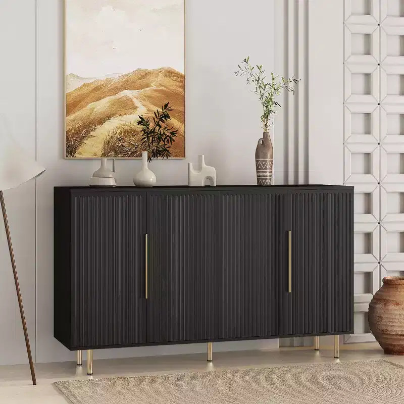Modern Sideboard Buffet Storage Cabinet With Fluted Doors, Adjustable Shelves, Accent Console Cabinet For Dining Room - Panipeachy