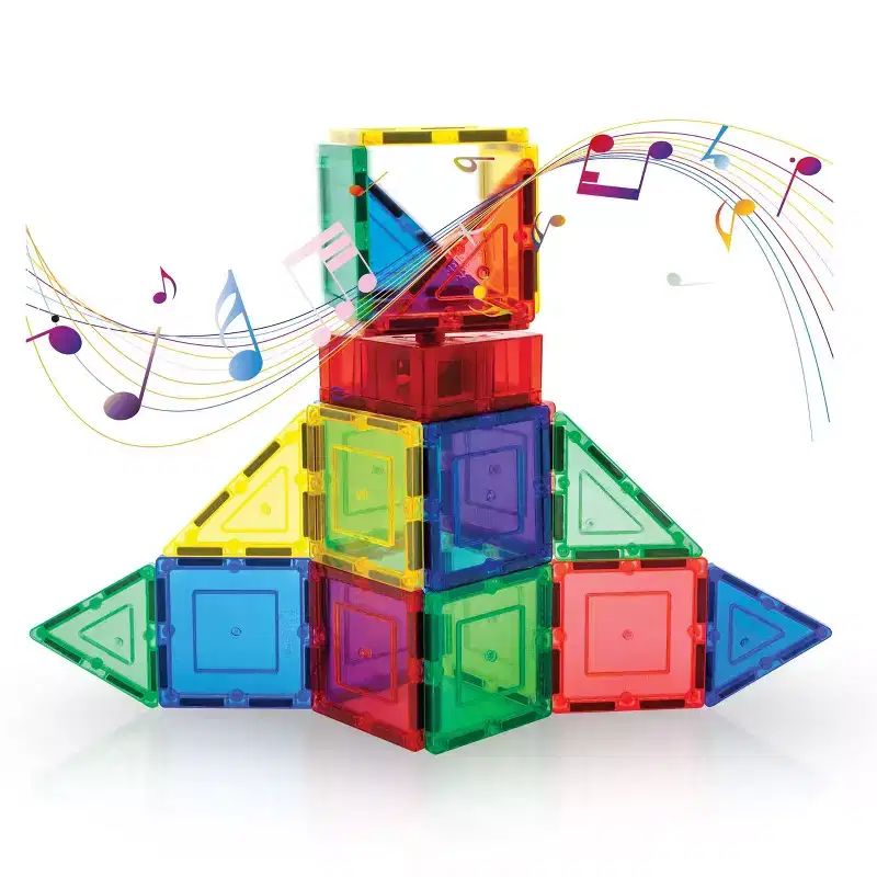PICASSO-TILES Music Box Magnetic Tile Building Blocks, Musical Mechanism Piano Construction Toy Set, STEM Learning Education Kit for Kids Ages 3+