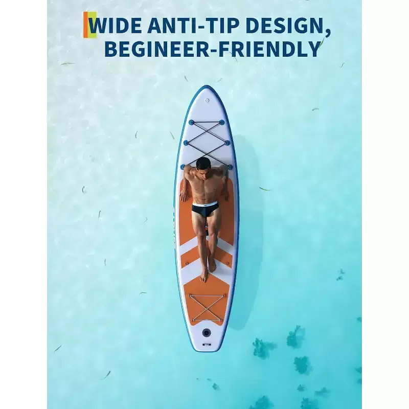 GustoWave Inflatable Stand Up Paddle Board, 10'6/11' Paddle Boards with Premium Accessories, Non-Slip EVA Deck, Ultra-Light Carry Bag Pump, Orange