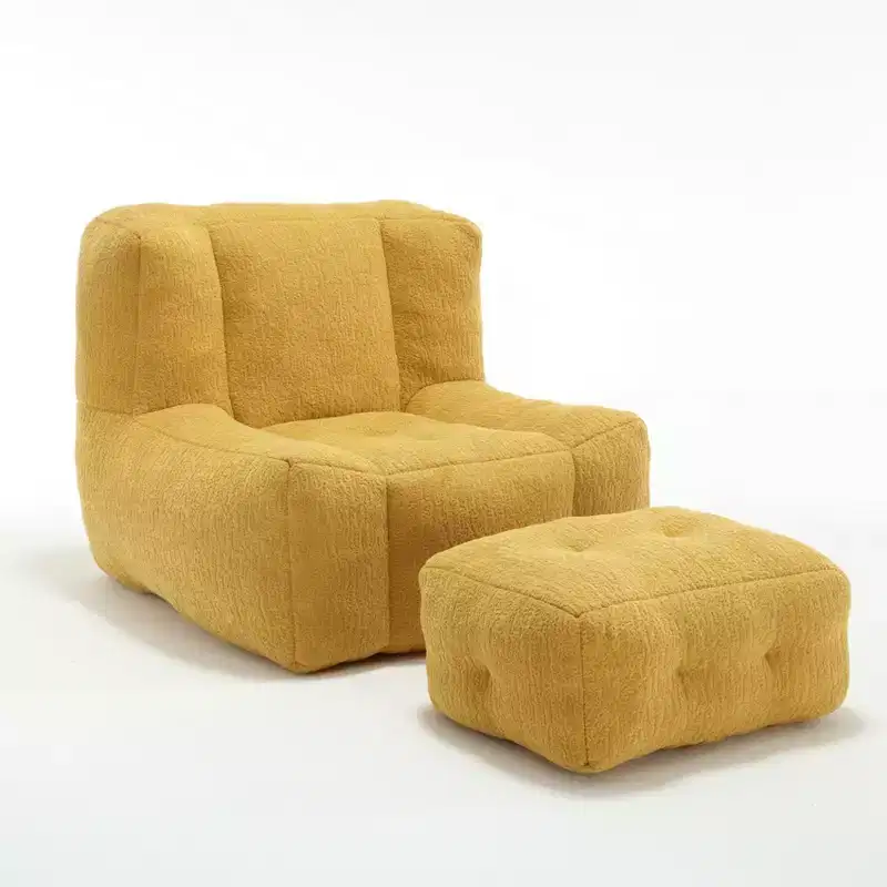 Fluffy Bean Bag Chair for Adults, Super Soft Memory Foam Sofa with Ottoman, Comfortable Modern Indoor Bean Bag for Living Room or Bedroom