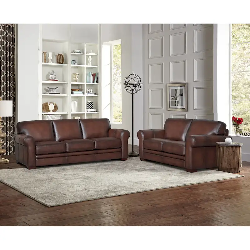 Hydeline Brookfield Top Grain Leather Sofa Set, Sofa and Loveseat