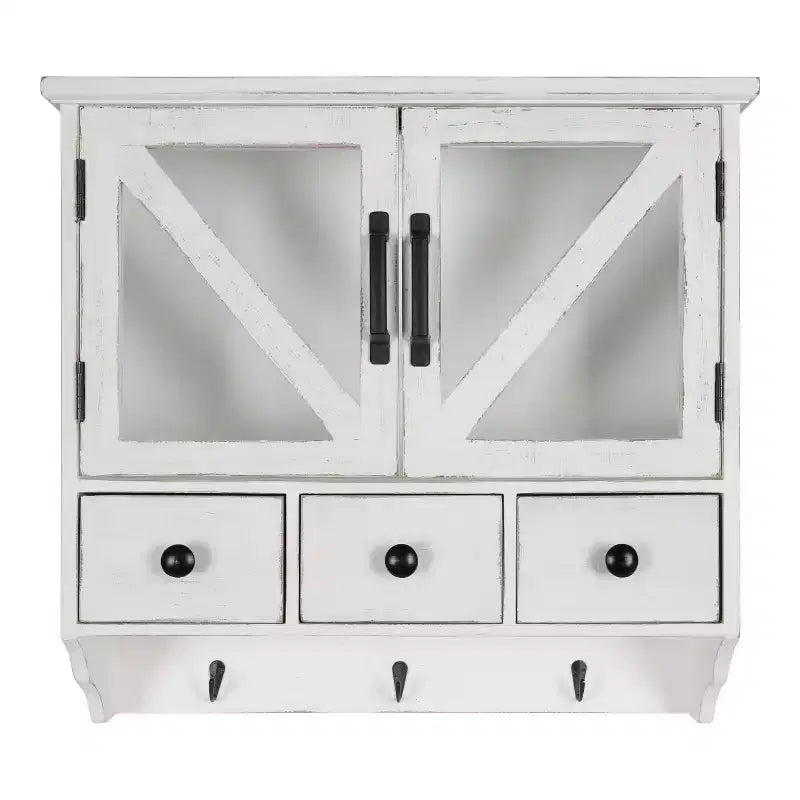 21 x 6 x 20 Hutchins Decorative Rustic Wood Wall Cabinet White - Kate & Laurel All Things Decor: Magnetic Glass Doors, Storage