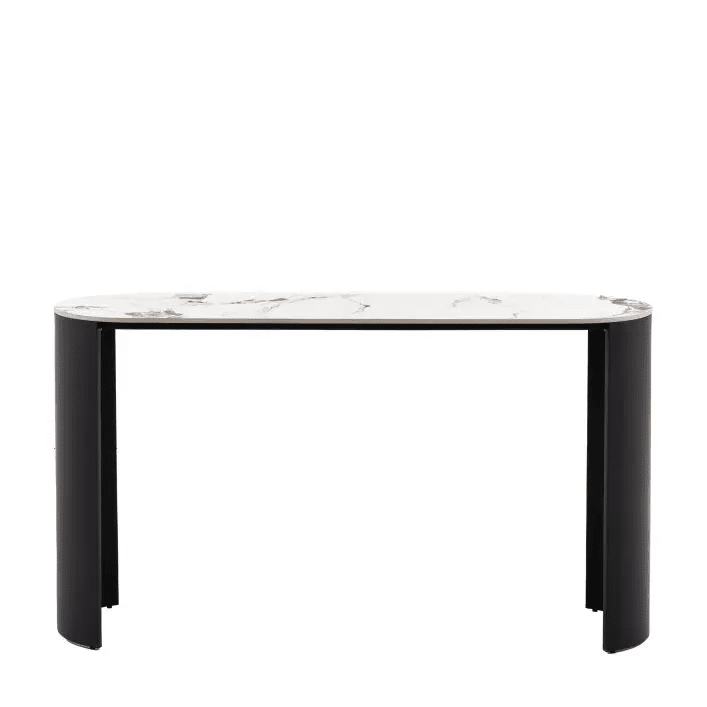 Black Curved Console Table with Marble Top