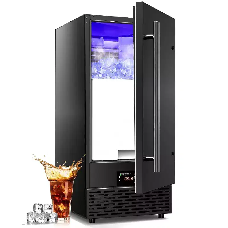 Hooure 15-Inch Commercial Ice Maker - 120 lb/24H Half Cube Production, 30 lb Storage Bin, Freestanding/Undercounter