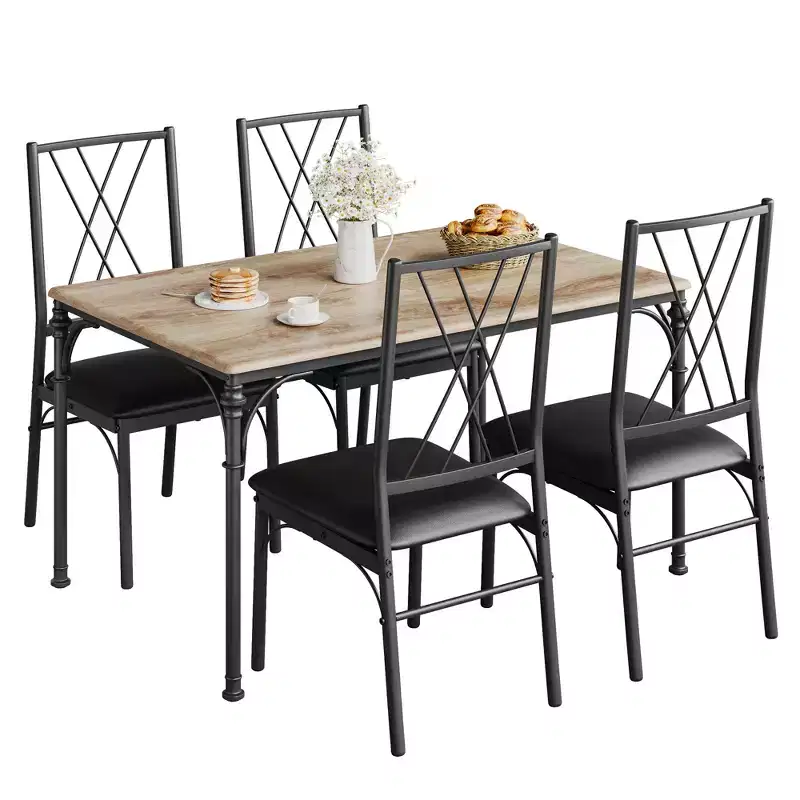 Dining Table Set, Rectangle Table with PU Leather Padded Chairs and Bench, Dining Room Furniture for Dining Room, Breakfast Nook, Apartment, Bar