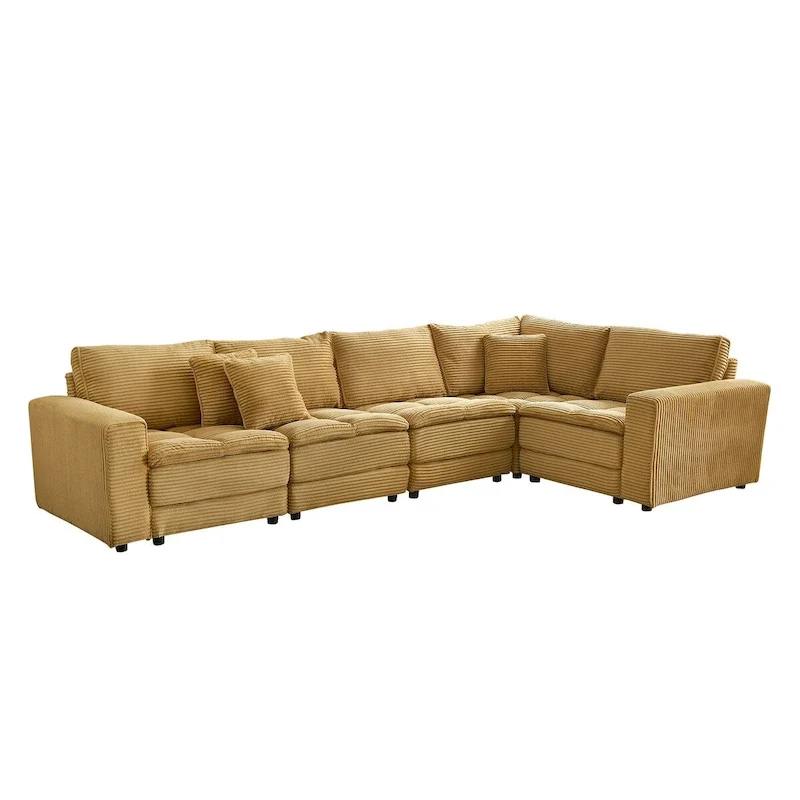 Yellow Corduroy Sectional Sofa, Reversible, Seats 4–5