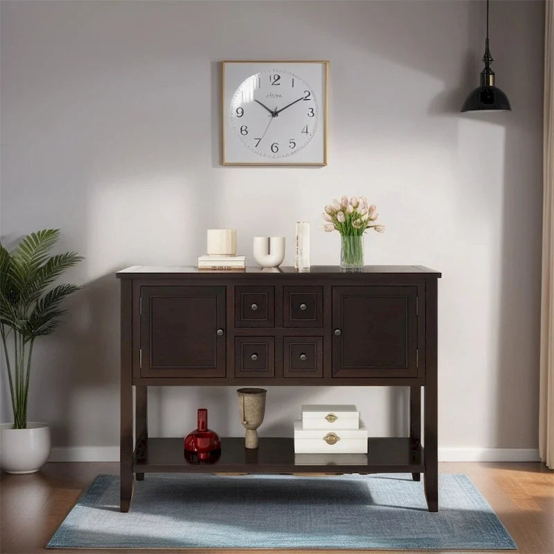 Vintage Console Table – White / Dark Blue / Lime White / Espresso, 4 Drawers, 2 Cabinets, Retro Style