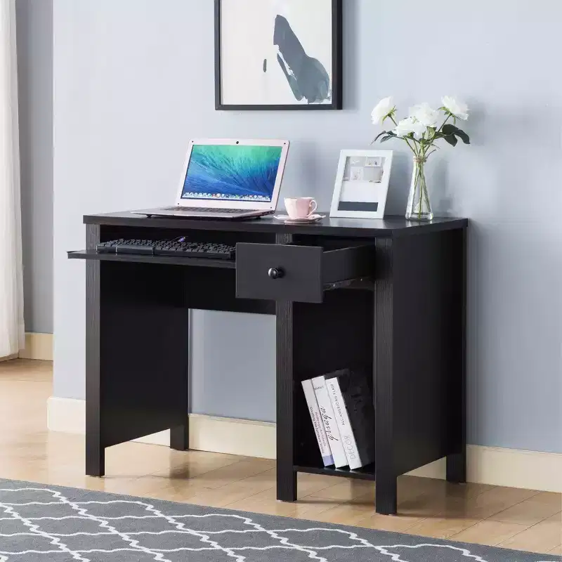 TUYOHW 39 Wood Student Desk,Home Office Desk with Keyboard Drawer,Tall Shelf,1 Drawer,Wooden Knob Handle,Writing Desk for Study,Bedroom,Office