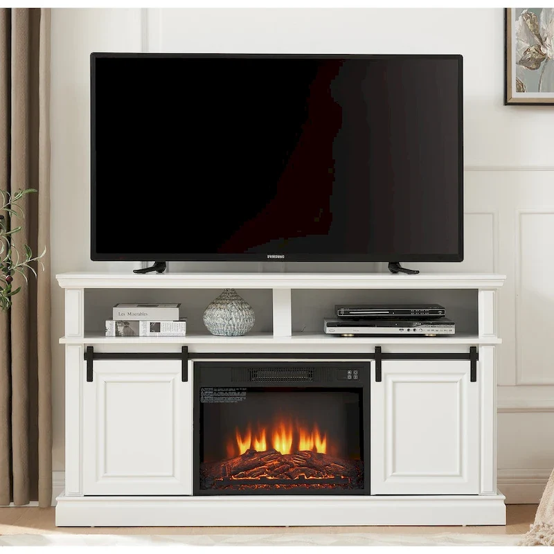 58-Inch TV Stand with Storage Cabinet and Sliding Doors, Fits TVs up to 65 Inches