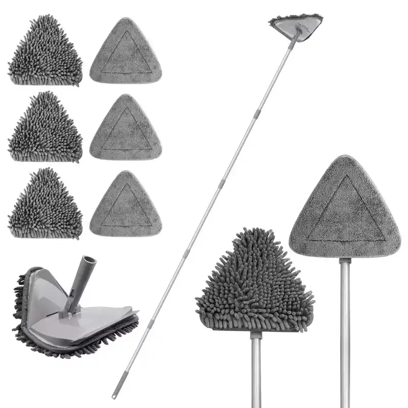 MECO ELEVERDE Extendable Wall Cleaner with 78.5 Stainless Steel Handle Mop & 6 Replaceable Microfiber Head Pads