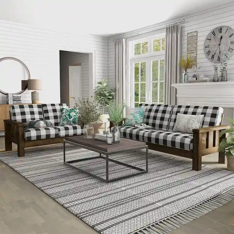 Jimo Rustic Oak and Linen Fabric 2-Piece Sofa Set by Furniture of America