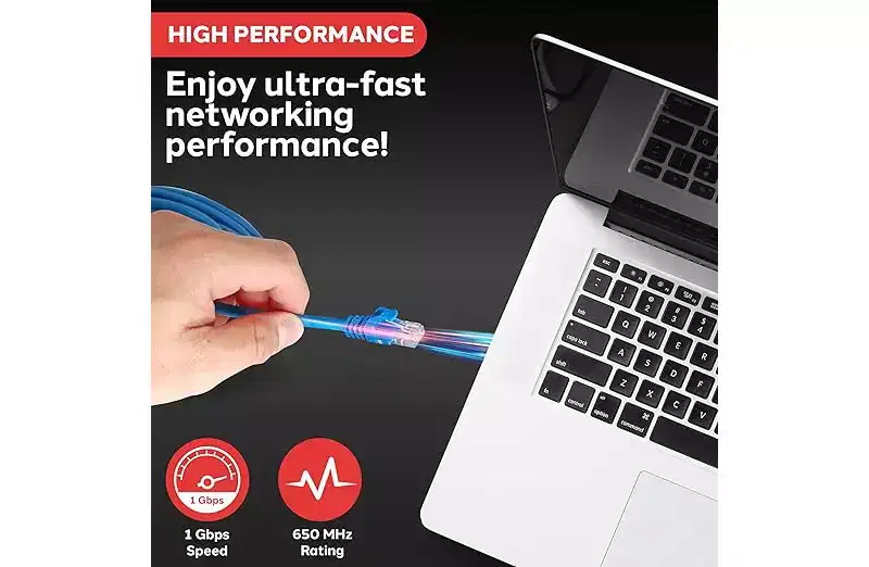 RJ45 CAT6 UTP Ethernet Cable for Streaming with Universal Connectivity, High-Speed Data Transfer, 10 FT