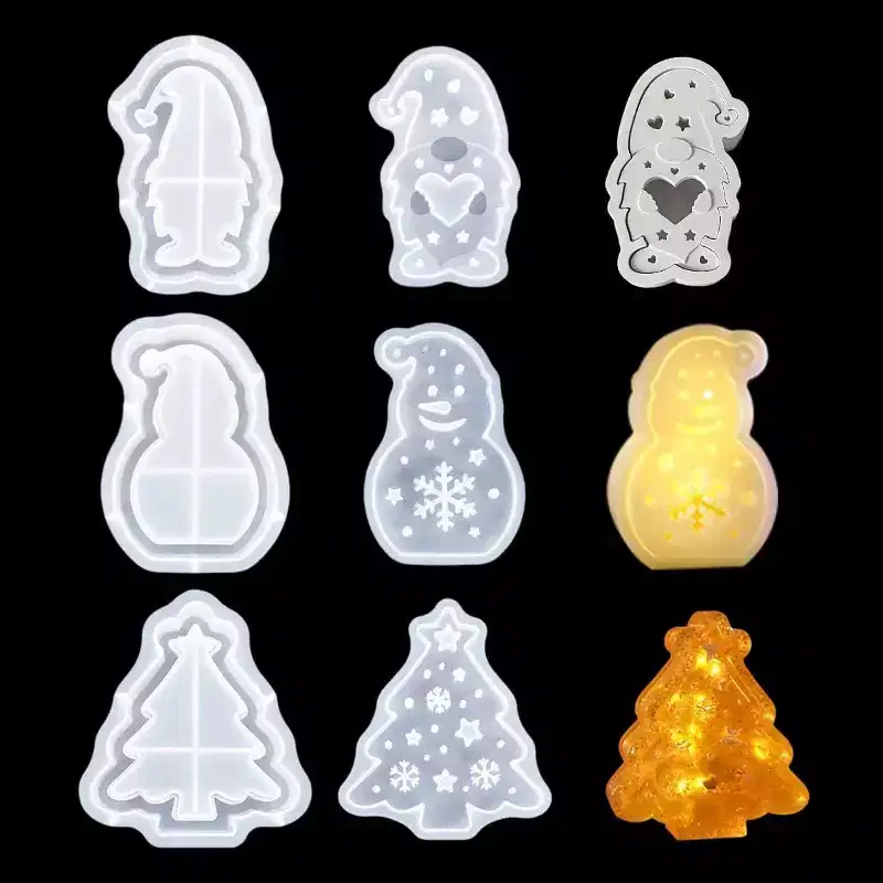 JDICTION 6 Pcs Christmas Resin Molds - Xmas Light Storage Box Epoxy Molds with Lid, Tree/Santa/Snowman Silicone Molds for Gift Box, Candlestick
