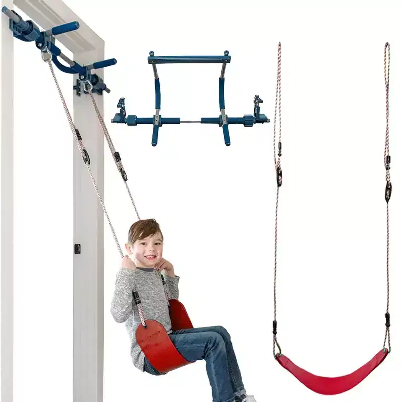 Gym1 2-Piece Doorway Gym for Kids, Includes Door Sensory Swing, Indoor Pull-Up Bar for Adults, Holds Up to 300 Lbs, Red