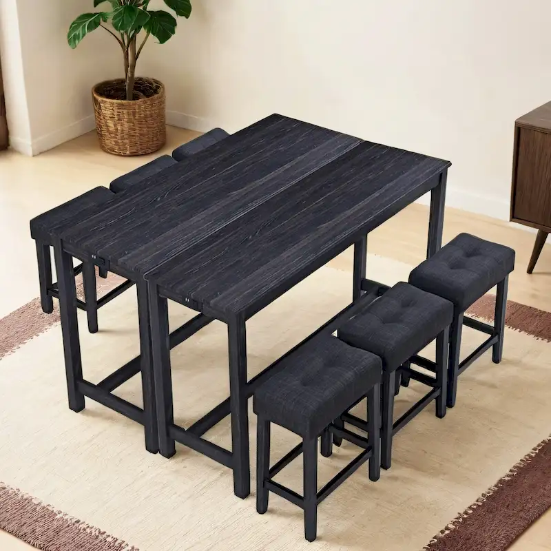 8 PCS Bar Table Dining Sets with Counter Stools and Built-in Power Outlets