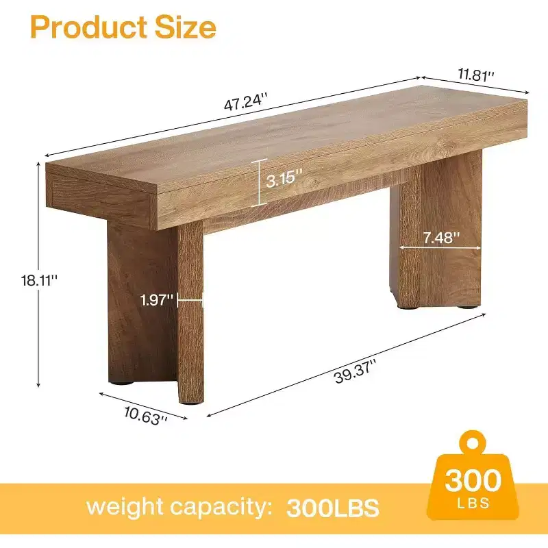 Lantine Wooden Entryway Bench, 47 Farmhouse Indoor Bench for Bedroom, Dining Room, Hallway, Foyer (Rustic Brown)