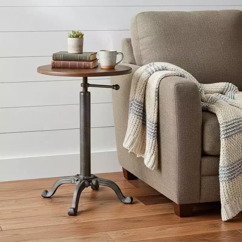 HomeRoots 22 Industrial And Chestnut Solid Wood Round End Table