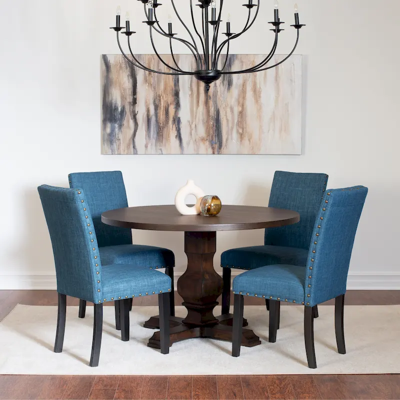 Roundhill Furniture Kohland 5-piece Dining Set, Pedestal Round Table with 4 Stylish Chairs