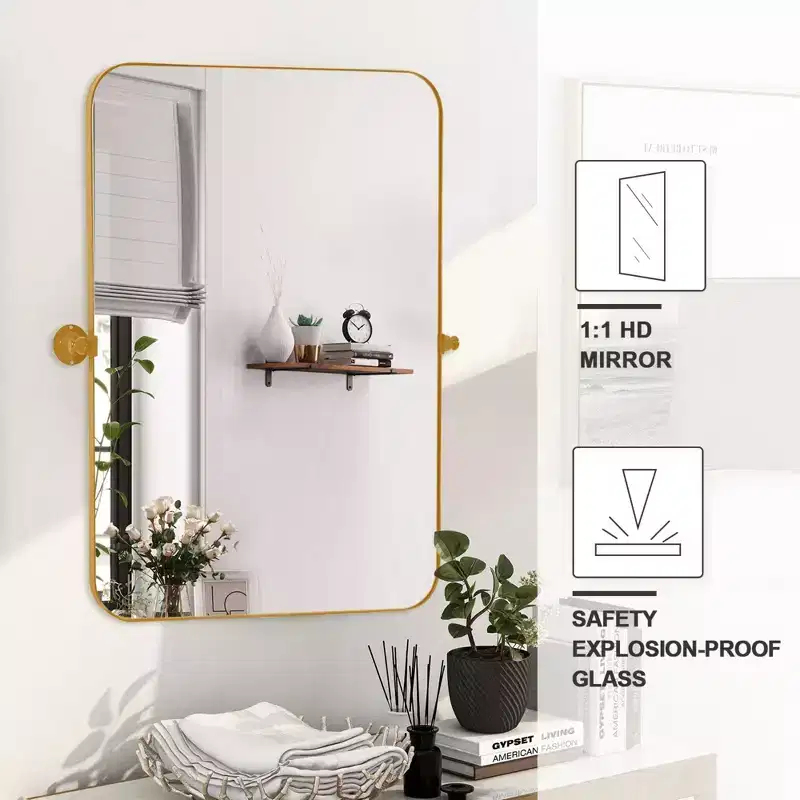 Round Corner Rectangular Gold Wall Mirror �C 36