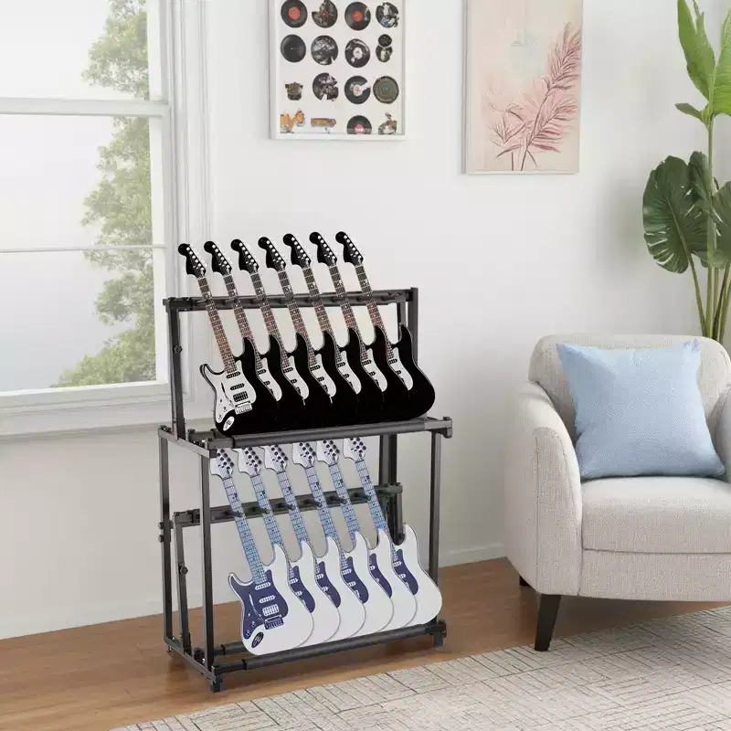 Adjustable Height Double Layer Ukulele Guitar Violin Rack, 14-Position Iron Music Stand for Indoor Outdoor Display, Black