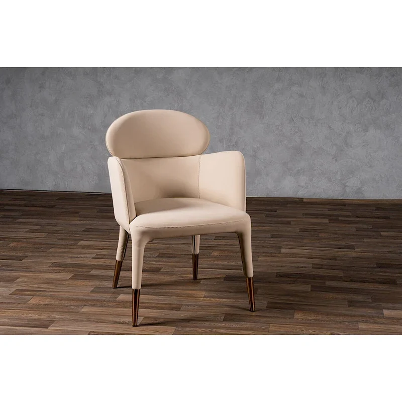 Modern Beige Vegan Leather & Rosegold Dining Chair