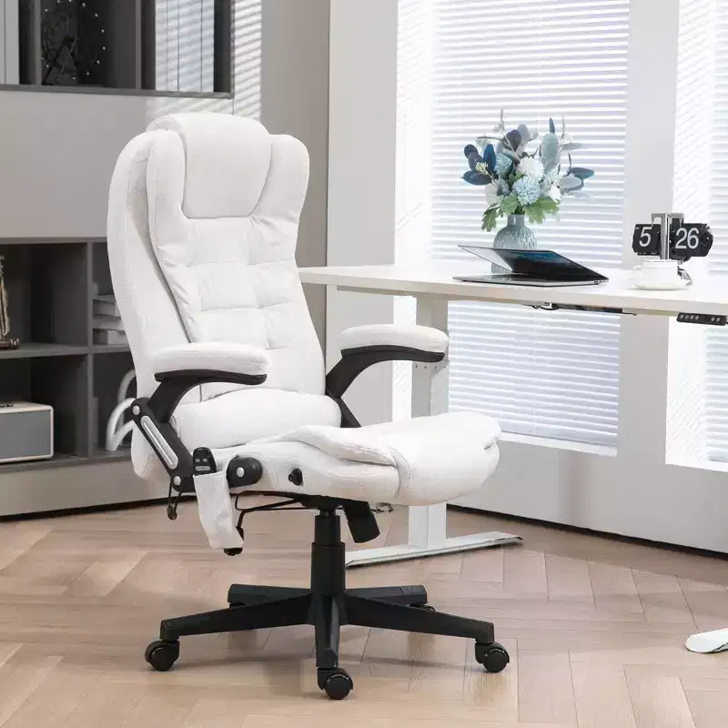6 Point Vibrating Massage Office Chair with Heat, Linen High Back Massage Desk Chair with Reclining Backrest
