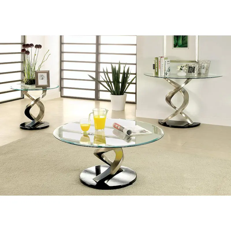 Sele Contemporary Silver 45-inch Glass Top Half-moon Sofa Table