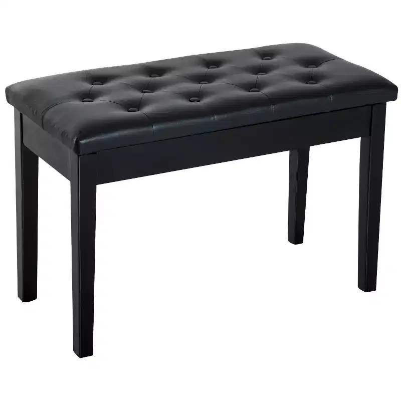 HOMCOM Traditional Country Birchwood Faux Leather Padded 2 Person Piano Bench
