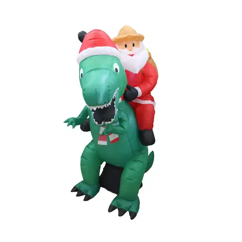 A Holiday Company Heavy Duty 6 Foot Tall Weather Resistant Self Inflatable Blow Up Santa on Dinosaur Christmas Holiday Lawn Decoration w/ LED Lights