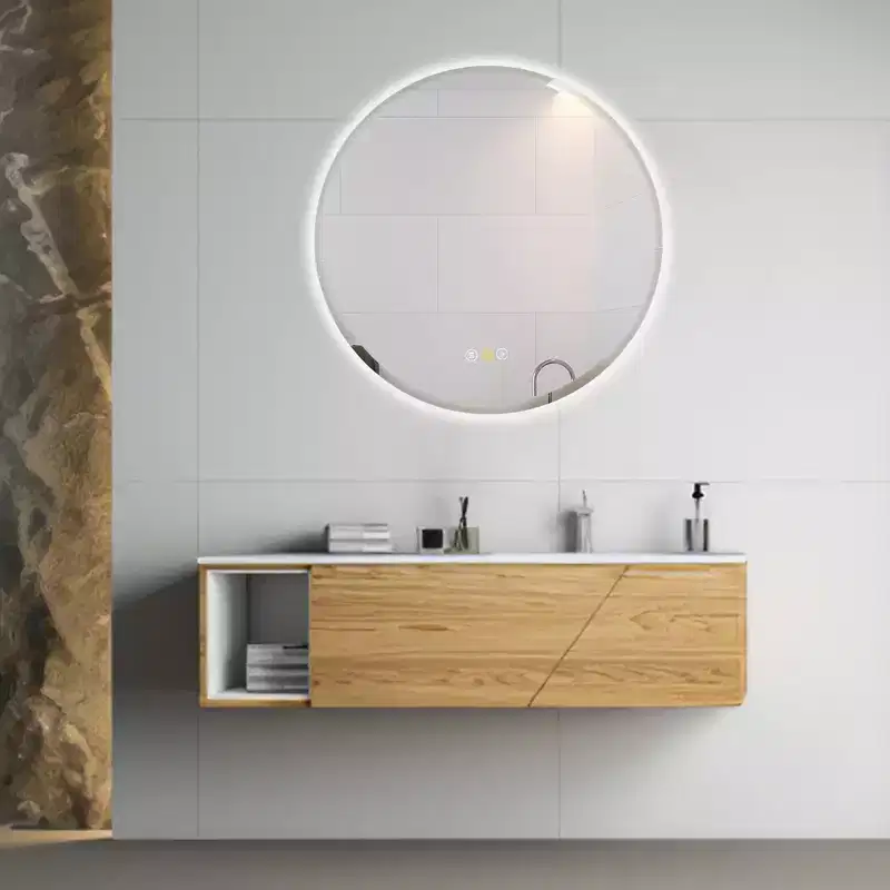 Round Beveled Edge LED Bathroom Vanity Mirror with Anti-Fog and Dimmable Light