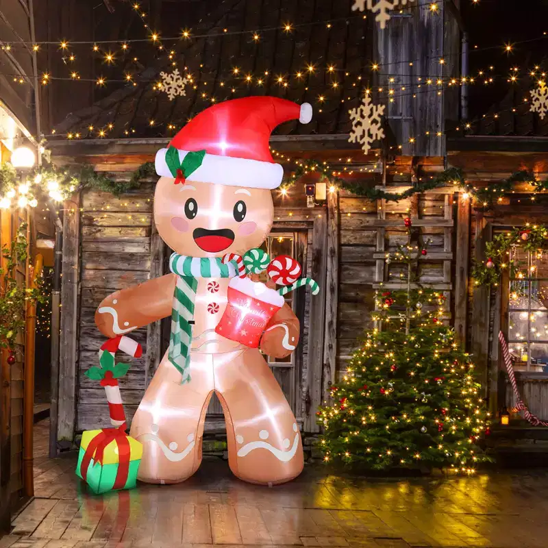 7.9 FT Christmas Inflatable Decoration, Inflatable Gingerbread Man Outdoor Decoration Blow Up Yard Decorations for Holiday Party Yard Lawn Garden