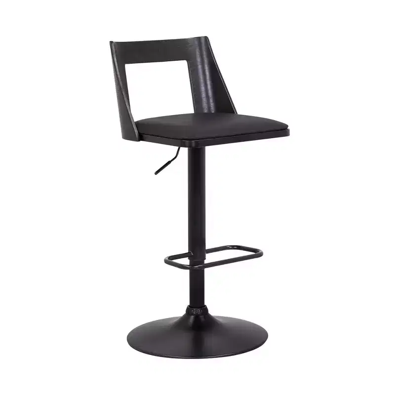 HomeRoots 24 Black Faux Leather And Iron Swivel Adjustable Height Bar Chair