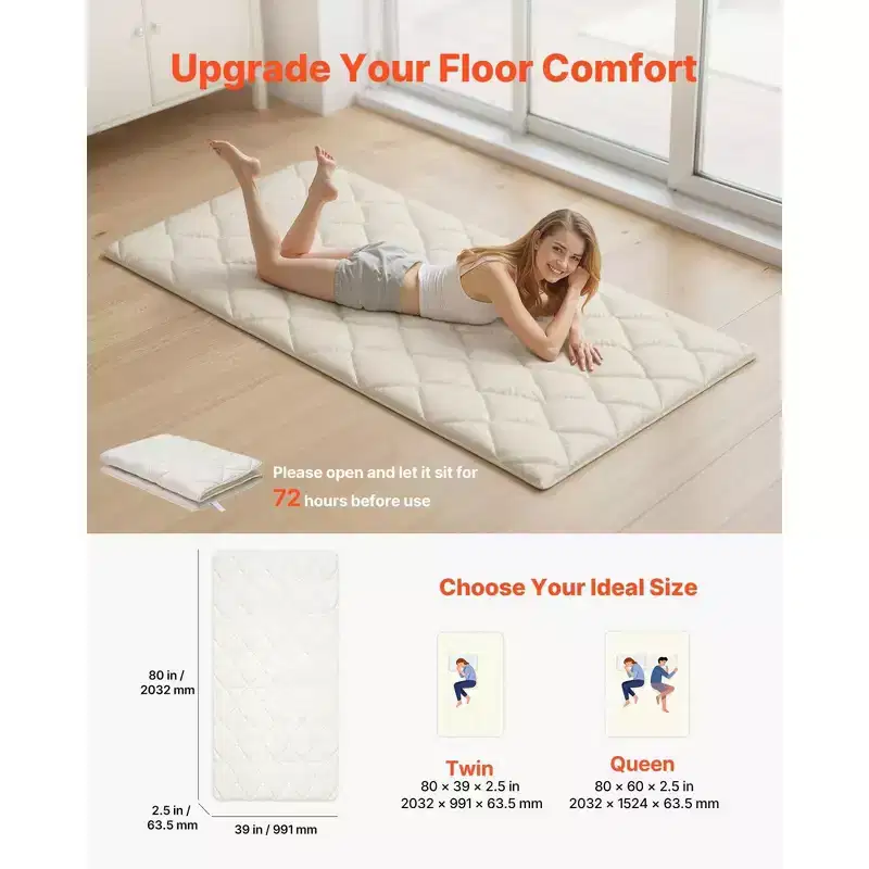 VIYET Twin 80 Camping Sleeping Pads - 9-Layer Foldable with Storage Bag & Fastener,White
