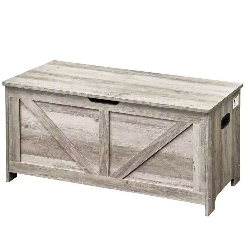 VEVOR Wooden Toy Chest for Kids, Toddler Toy Storage Box with Flip-Top Lid and Safety Hinge, 38.98 x 15.55 x 18.9 Large Kids Storage Bench, Gray