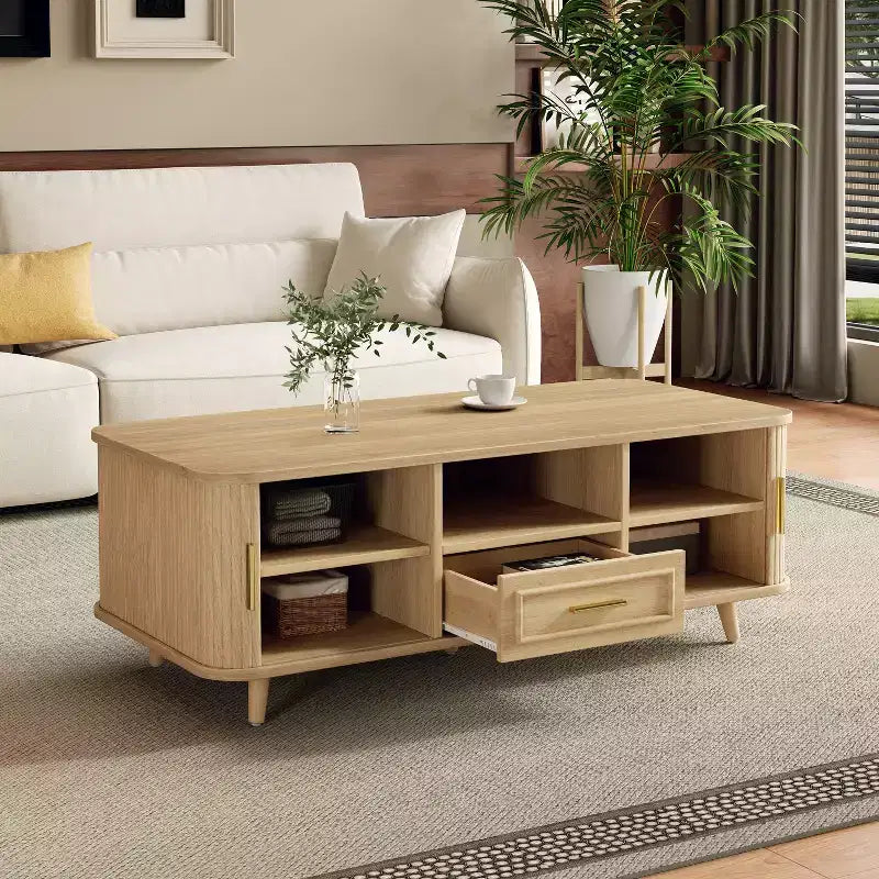 Multi-Storage Coffee Table with Sliding Doors and Drawer