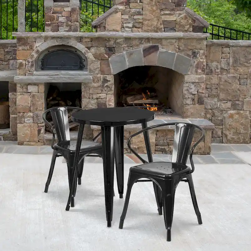 24 Round Metal Indoor-Outdoor Table Set with 2 Arm Chairs