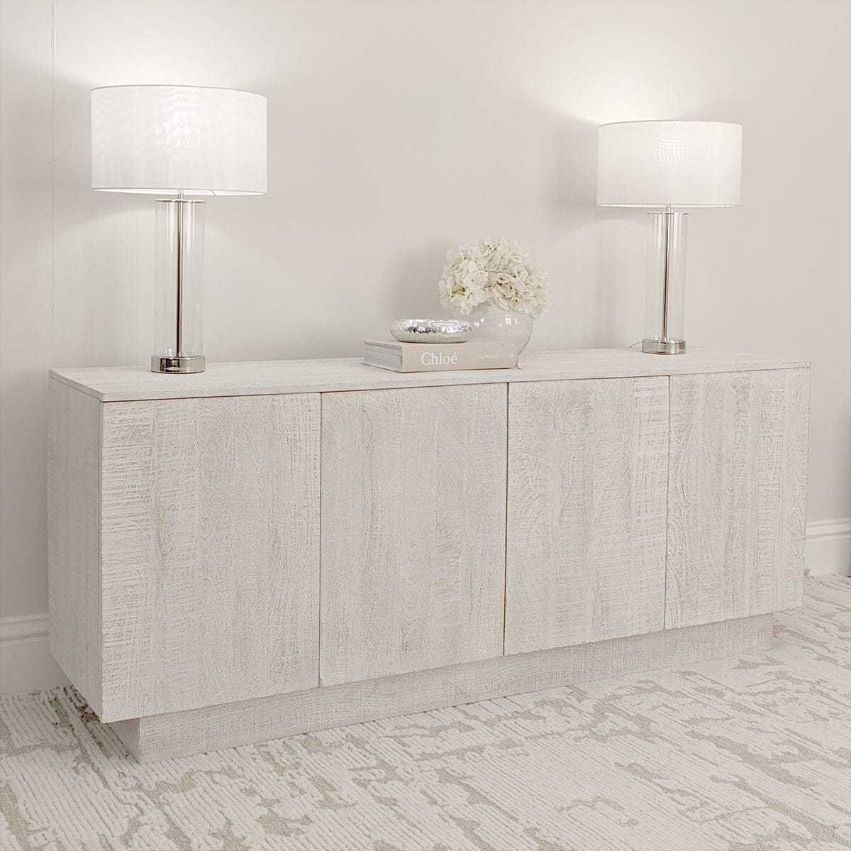 Whitewash 4 Door Sideboard