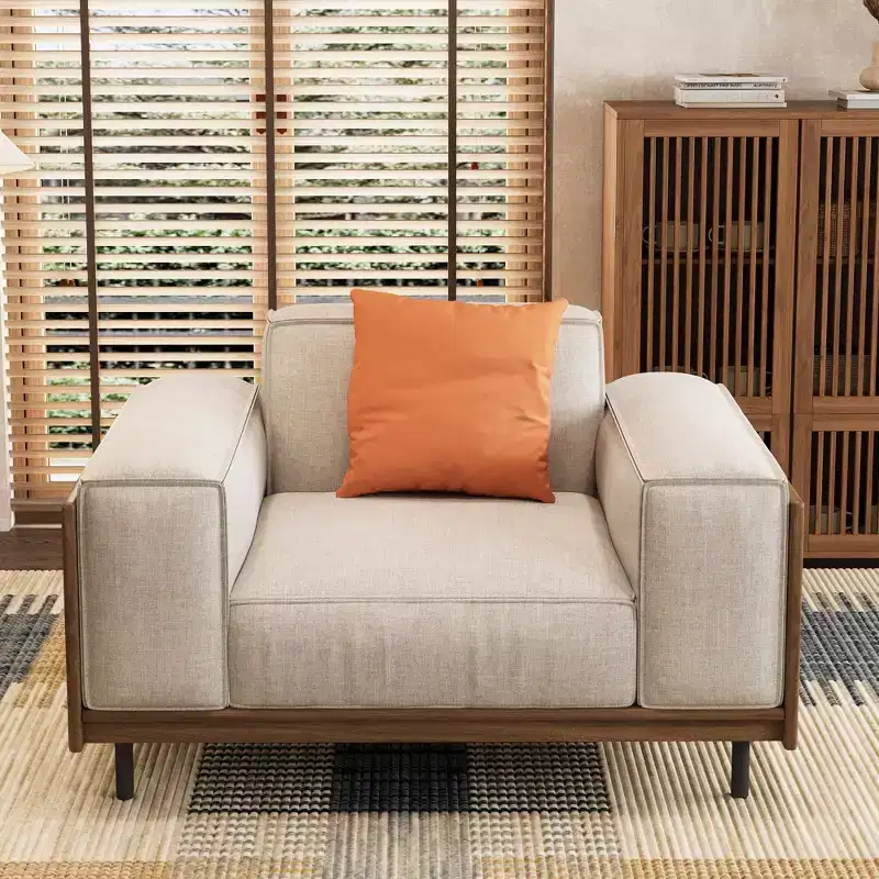 83 Mid-Century Modern Wood-Framed Sofa with Washable Cushions & 3 Throw Pillows Gaoyangjiaju