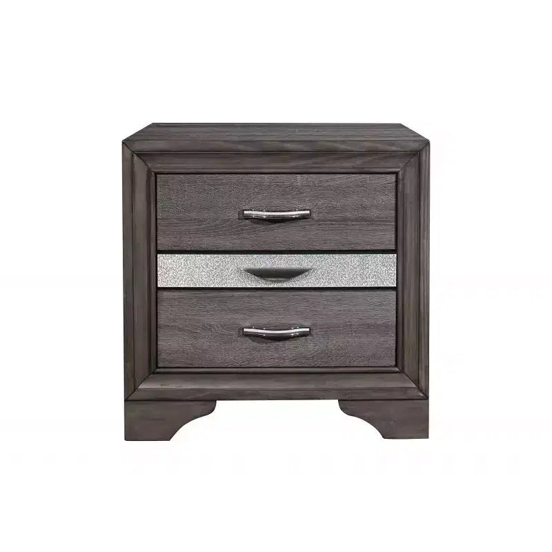 27 Gray Wood and Solid Wood Two Drawer Nightstand