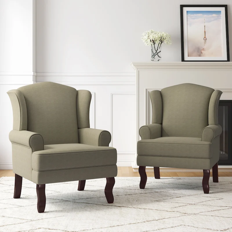2 Set Traditional Wingback Accent Chairs Upholstered Armchair