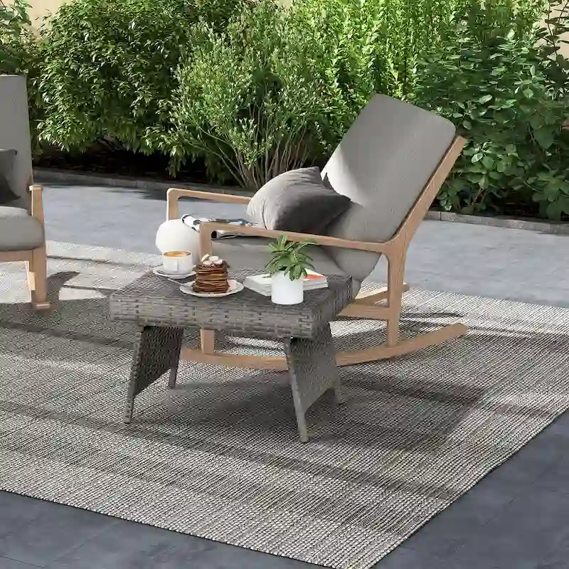 Patio Folding Rattan Wicker Side Table - 24 x 16 x 16