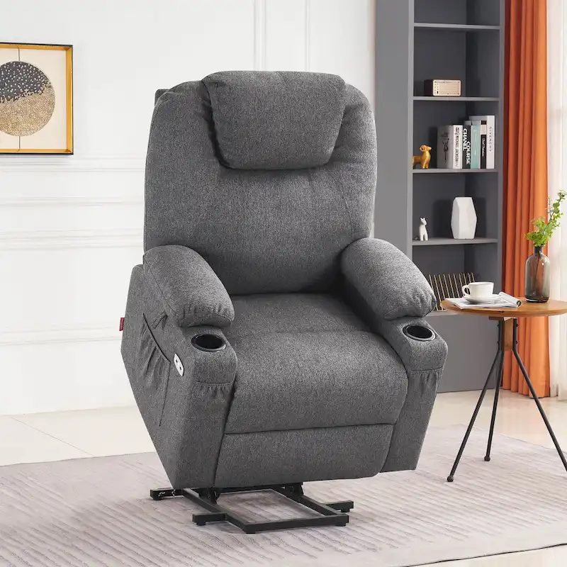 MCombo Large Power Lift Recliner Chair with Massage, Cup Holders, Extended Footrest, Fabric 7516